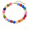 Collar Cruzado Transfronterizo Europeo y Americano Nuevo Colgante de Corazón de Perlas de Colores Gargantilla de Acero Inoxidable Cruzada de Concha Joyería para Mujer