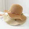 Sombrero de Pescador de Ala Ancha con Volantes Estilo Japonés para Mujer, Sombrero de Punto Transpirable para el Sol de Verano, Sombrero de Protección Solar de Moda con Decoración de Perlas