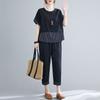 Conjunto Casual Plus Size Cobrindo a Barriga para Mulheres Verão Novo Estilo Mães de Meia Idade e Idosas Tops Soltos e Estilosos Calças Nove Pontos Conjunto de Duas Peças