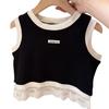 Roupas infantis da Coreia do Sul Colete de renda para meninas Moda verão Costura casual Infantil Sem mangas Estilo ocidental Estilo esportivo Camiseta Tide