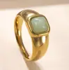 Anillo Transfronterizo de Acero de Titanio Europeo y Americano para Mujer, No se Desvanece, Anillo de Piedra Cuadrada Fundida, Joyería de Acero Inoxidable Chapada en Oro de 18 Quilates