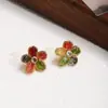 Pendientes Florales Coloridos Retro Estilo Coreano para Mujer, Versátiles, Pendientes de Alta Gama, Pendientes de Nicho Únicos y Elegantes