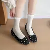 Nuevos Zapatos Planos Vintage de Lunares para Mujer Otoño 2026, Estilo Coreano Punta Cuadrada Boca Baja Tacón Oculto Zapatos de Moda para Combinar con Faldas