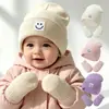 Gorro de Punto para Bebé Moda Versátil Gorro de Lana Lindo Patrón de Cara Sonriente Gorro de Ponerse Sombrero de Otoño Invierno Sombrero para Niños