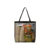 Bolsa de playa de malla, gran capacidad, diseño transparente, adecuada para natación y artículos de tocador, portátil, con asa y una cesta de drenaje para guardar ropa y otros artículos