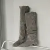 2025 Nuevo Estilo Otoño e Invierno Botas Altas Hasta la Rodilla Plisadas de Punta para Mujer con Tacones Bajos Negras Estilizadas Botas Largas de Caballero