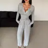 2026 Nueva Camiseta Base de Manga Larga con Botones, Cuello en V, Corte Ajustado, Corta, para Primavera y Otoño, Conjunto de Pantalones Anchos Largos, Estilo Europeo y Americano