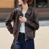 Chaqueta de cuero negra para mujer, nuevo estilo otoño 2026, fresca y elegante, sensación de alta gama, chaqueta corta con cremallera para figuras petite