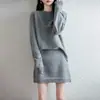 Moderna chaqueta de punto de manga larga con escote de una línea y minifalda de punto, nuevo conjunto de dos piezas para mujer, lana pura, otoño e invierno