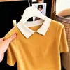 Nueva Camiseta de Mujer Verano 2026, Camisa de Punto con Cuello Polo de Hilo Doble de Seda Brillante