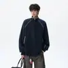 Jaqueta Esportiva Estilo Americano com Costura Contrastante Casaco Masculino Outono Novo Design Solto Senso de Design Casual Tendência Capuz com Gola Alta