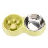 El fabricante vende al por mayor tazones para perros en grandes cantidades, hechos de paja de trigo y acero inoxidable, tazones anti-atragantamiento para mascotas de alimentación lenta, utensilios para comida de gato y tazones dobles para mascotas