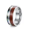 Anillo de Acero de Titanio con Incrustaciones de Madera y Concha de Abulón Estilo de Moda Europeo y Americano, Joyería de Anillo de Tungsteno Dorado de Alta Gama para Hombre