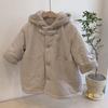 Ropa para niños de Corea del Sur para niños y niñas abrigo otoño e invierno nuevo aspecto extranjero color liso con capucha forro polar cálido holgado acolchado de algodón abrigo abrigo moda