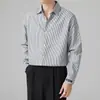 Camisa Masculina de Manga Longa Listrada para Primavera e Outono, Casual Business Formal Estilo Coreano Slim Nova Elegante Sem Amassar Top Tendência