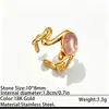 Anillo abierto de acero de titanio retro a la moda con turquesa sintética y piedra natural, sensación de lujo ligero y alta gama, anillo de acero inoxidable que no se decolora