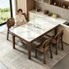 Mesa y Sillas de Comedor de Madera Maciza Color Nogal Negro Norteamericano Piedra Sinterizada Moderno Minimalista Apartamento Pequeño Rectangular Mesa de Comedor Occidental