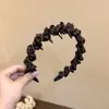 Faixa de Cabeça de Tecido Enrolável Estilo Floresta com Diamante Negro para Mulheres, Nova Elegante de Alta Qualidade Resistente à Pressão Dentada Antiderrapante