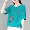 E-commerce Transfronteiriço Comércio Exterior Tamanho Grande Manga Curta Solta Camiseta para Mães Feminina Emagrecedor Estampado Meia Manga Top