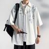 2024 Novo Estilo de Verão Camisa Masculina Manga Três Quartos Tendência Nacional Solta Tamanho Grande Camisa Bordada em Bambu Top Exterior