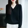 Suéter de Tricô com Decote V e Acabamento em Renda para Mulheres, Novo Estilo Outono, Suéter Fashion e Versátil com Base de Lã