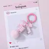 Llavero Cuadrado a Cuadros Cadena para Teléfono Cadena de Cuentas DIY Lazo Encanto Linda Colgante Decoración Colgante para Bolso de Cuentas