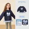 [7A Antibacteriano] Sudadera de Manga Larga con Cuello Redondo para Niñas Top Holgado de Patchwork Otoñal para Niños Modelo Nuevo 2026 para Niños Mayores Temporada de Otoño