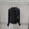 Camisa Feminina de Manga Longa Slim-Fit Vintage com Decoração de Penas e Botões Dourados para Outono/Inverno 2026, Traje Elegante e Luxuoso para Moda Transfronteiriça