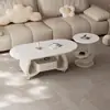 Mesa Lateral Móvil Simple de Gama Alta Lujo Ligero Moderna Ovalada de Piedra Sinterizada Sala de Estar Uso Doméstico Sensación de Gama Alta Apartamento Pequeño Mesa de Café