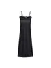 Comércio Exterior Transfronteiriço 2026 Primavera Nova Moda Europeia e Americana Cetim Sexy Slim-Fit Decote V Renda Patchwork Alça Fina Vestido