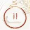 Moda Primavera 2026 Conjunto de Joias Brincos e Colar Ol com Strass Vermelho e Cristais em Formato de Cone Galvanizado, Fabricado em Yiwu