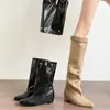 Nuevas Botas Largas Retro Otoño 2026 Tacón de Bloque Delgado Adelgazantes Desmontables Botas Altas Media Pantorrilla Versátiles Botas de Jinete Punta Fina