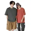 Camiseta de manga corta con hombros caídos de 260 g para hombre y mujer, estilo coreano, color liso, marca de moda, cuello redondo holgado, manga corta, camiseta personalizada de algodón de Xinjiang