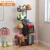 Rack de armazenamento para esportes em casa para basquete, futebol, vôlei, raquetes de badminton e equipamentos de ginástica; um rack de armazenamento e organização para bolas esportivas