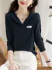 Suéter de manga comprida de comércio exterior feminino 2023 Primavera Nova Idade - reduzindo o temperamento da moda para todos os jogos slim com capuz pulôver top