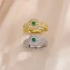 Nuevo Anillo con Patrón Redondo Incrustado de Diamantes, Personalizado Estilo Chino Nuevo Retro Elegante Oro Antiguo Hetian Jade Anillo de Encaje