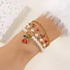 Pulsera con Colgante de Fresa Corazón de Fruta Linda de Dibujos Animados Pulsera Elástica Multicapa de Arcilla Blanda y Cuentas de Cristal Artificial