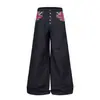 3321 Moda de rua americana retrô masculina e feminina cor original do jeans estampa de bandeira design abotoado jeans masculino solto baggy