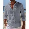 Camisa de Botones Independiente para Hombre Verano Manga Larga Color Sólido Cuello Solapa Transfronteriza Primavera y Verano Fuera de Temporada Casual Diaria Camisa de Hombre