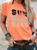 Em estoque europeu e americano gola redonda moda SUN SALT SAND top camiseta feminina Amazon em estoque solta manga curta comércio exterior