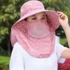 Sombrero de Protección Solar para Recoger Té para Mujeres, Máscara Parasol de Verano, Ala Grande Integrada, Sombrero de Pescador Transpirable, Sombrero de Protección Solar para Exteriores con Protección para el Cuello