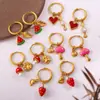 Estilo Coreano Simples Doce Fofo DIY Pimenta Morango Pingente Brincos Aço Inoxidável Banhado a Ouro 18K Joia Diária para Mulheres