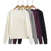 FS644-26 Otoño Estilo Coreano Estilo Blogger INS Cuello Redondo Liso Manga Larga Jersey de Punto Trenzado