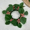 Candelabro de Hoja de Navidad Simulado Corona Corona Navideña para Mesa Decoración Navideña Corona de Hoja Triangular Piña Artificial Fruta Roja Decoración del Hogar