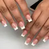 Uñas postizas clásicas blancas estilo francés con base nude, 24 piezas, estilo de moda europeo y americano