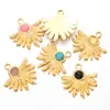 Boêmio folha de palmeira aço inoxidável colorido pedra natural diy acessórios de joias leque sol brinco pingente