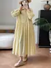 Vestido largo de cuadros vintage, nuevo estilo de otoño, artístico y simple, con cuello, fresco y casual, vestido largo versátil, venta al por mayor