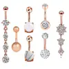 Anel de umbigo europeu e americano de e-commerce transfronteiriço mais vendido conjunto de 7 peças aço inoxidável joia de piercing corporal zircônia incrustada