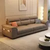 Sofá de Tela Sala de Estar Apartamento Pequeño Línea Recta Simple Sofá de Cuero con Forma de Pata de Gato Habitación de Alquiler Sofá de Tela Técnica Duradero Sin Lavado