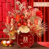 Decoraciones de Año Nuevo, Cubo de la Fortuna Floral de Terciopelo para Nochevieja, Cubo de Abrazos de Frutas Rojas Terminado, Decoración del Festival de Primavera, Arreglo para Inauguración de Casa Nueva